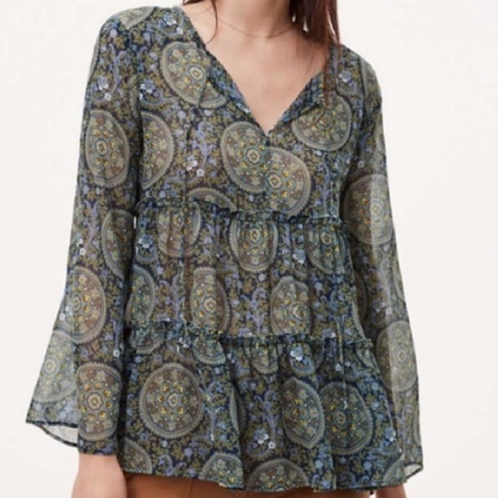 LOFT EUC Bell Sleeve Boho Blouse